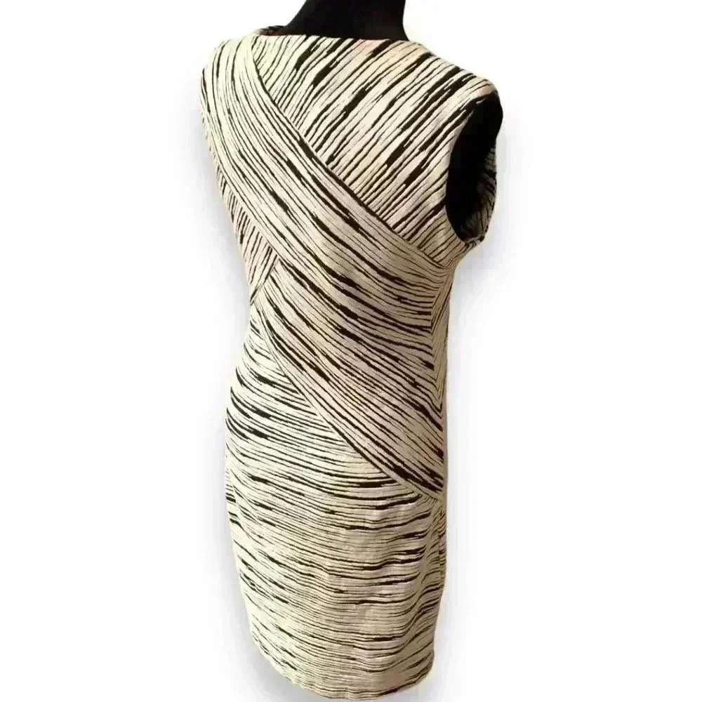 Calvin Klein Sleeveless Black and White Striped Stretch Bodycon Dress - Picture 6 of 16